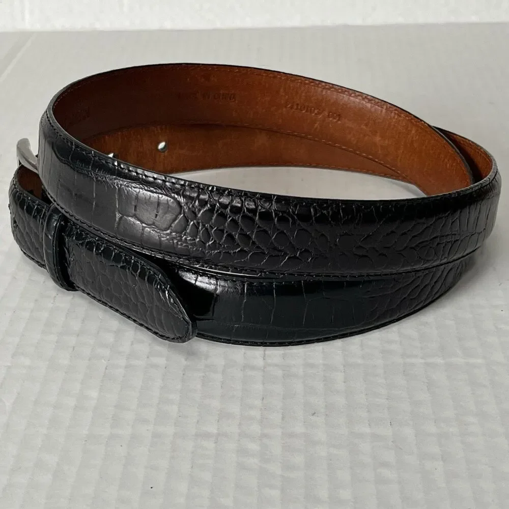 P0L0 RALPH LAUREN FAUX EMBOSSED CROC ALLIGATOR BELT GENUINE LEATHER BLACK 38